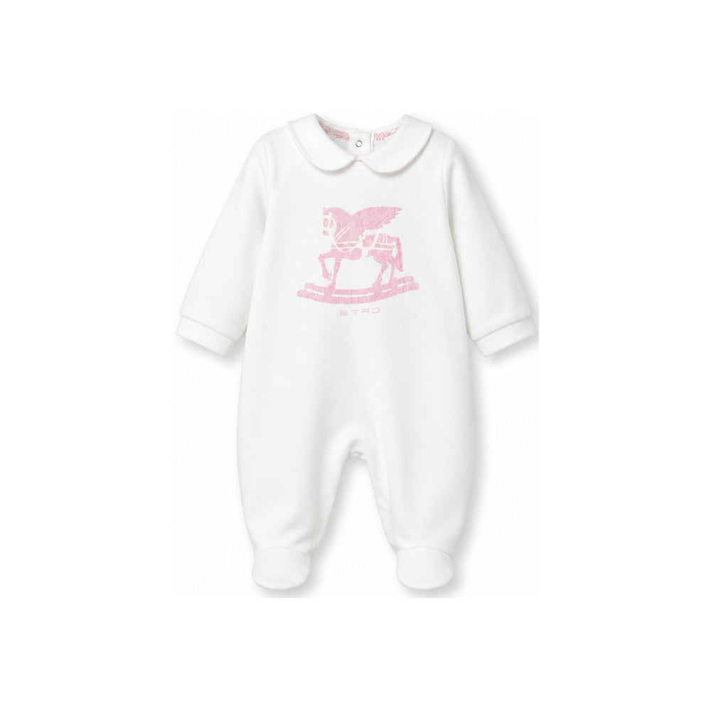 Set tutina, bavaglino e cappellino per neonata ETRO KIDS bianchi con stampa Pegaso (set 3 pezzi) GYB540 Z3672 102RS ETRO KIDS
