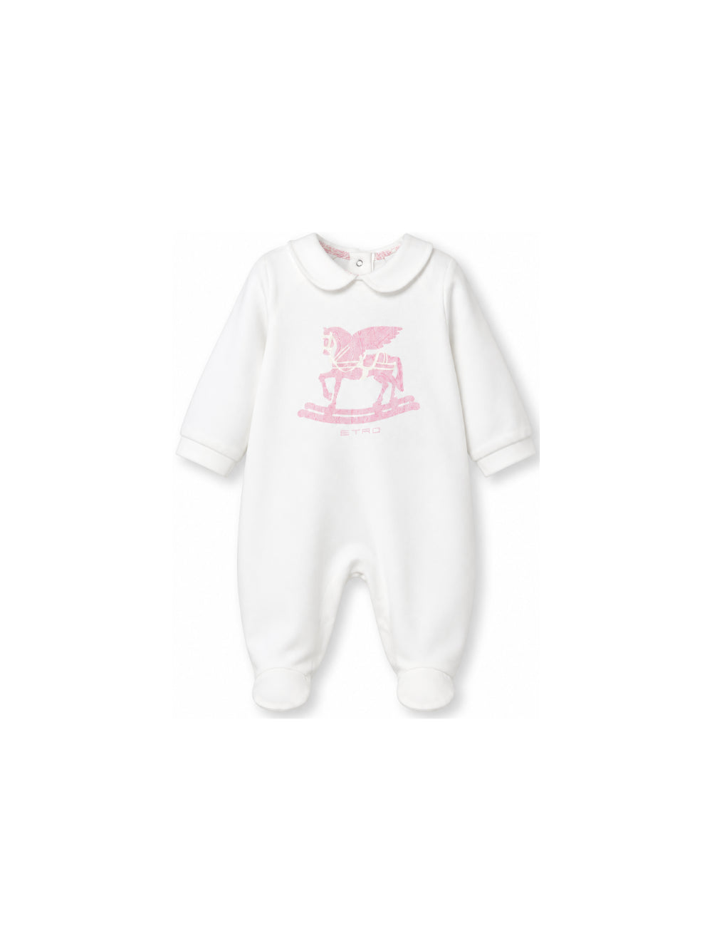 Set tutina, bavaglino e cappellino per neonata ETRO KIDS bianchi con stampa Pegaso (set 3 pezzi) GYB540 Z3672 102RS ETRO KIDS
