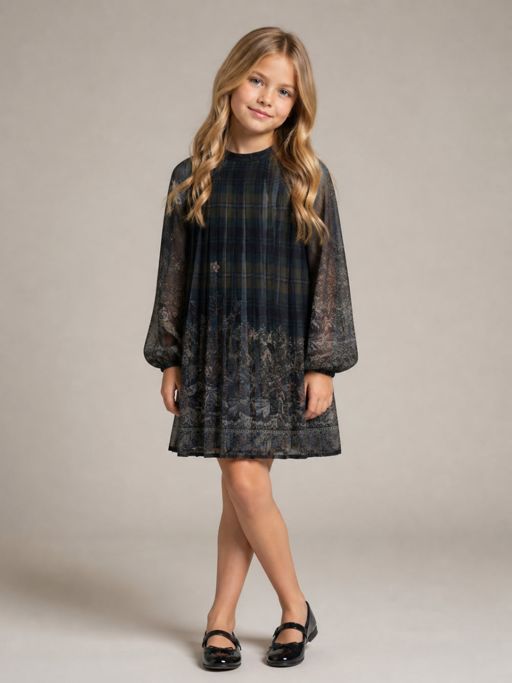 Abito per bambina Etro Kids blu plissettato in crepon leggero con stampa GZ1A31 K0307 719BL ETRO KIDS