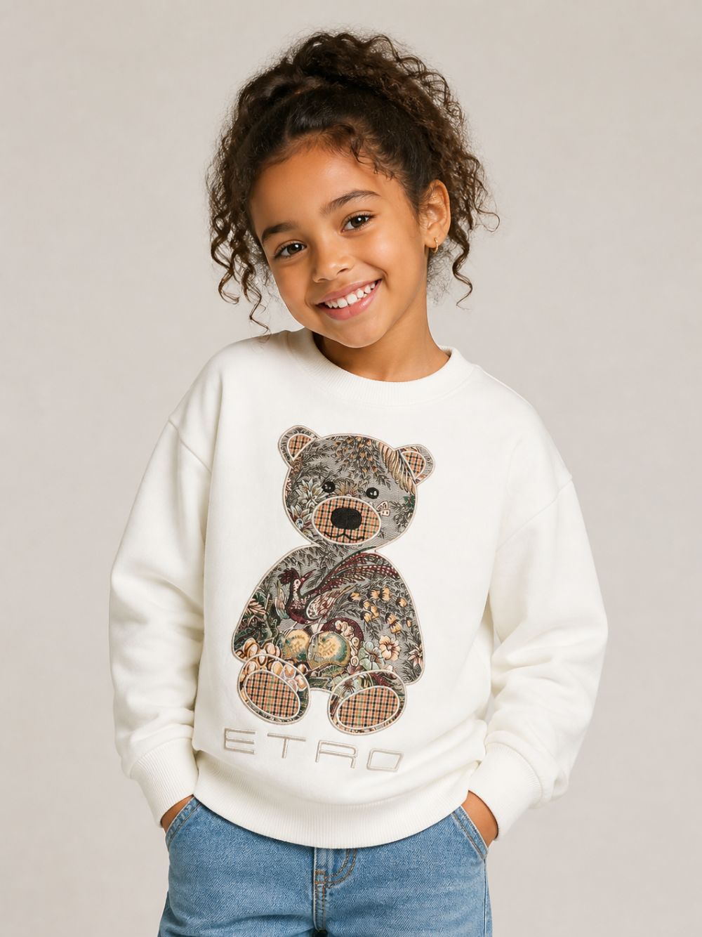 Felpa per bambino Etro Kids bianca con ricamo orsetto sul davanti GZ4P10 Z3183 102 ETRO KIDS