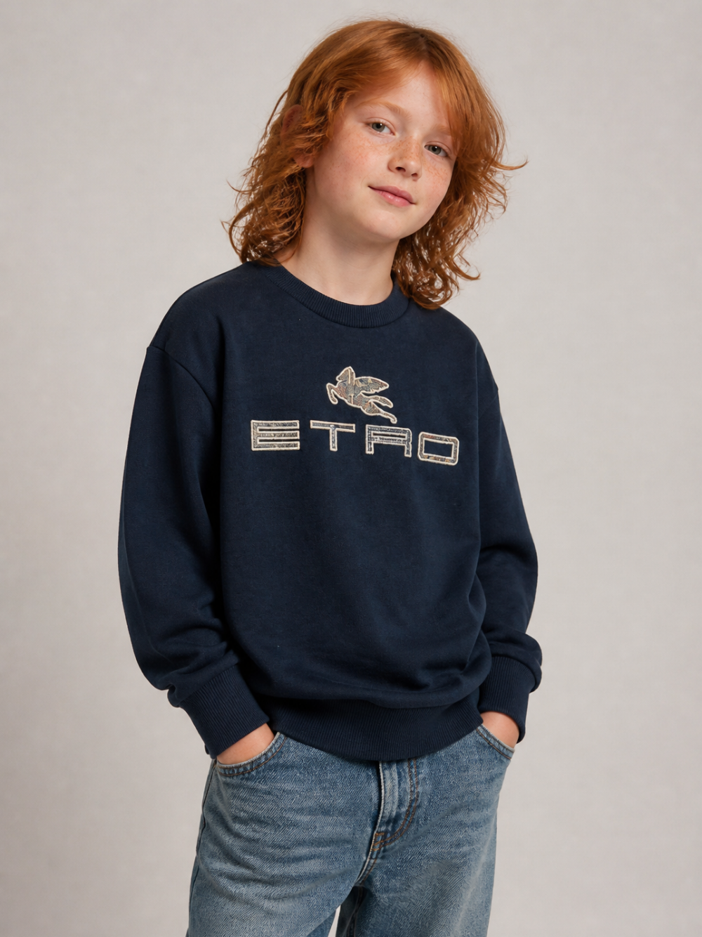 Felpa per bambino Etro Kids blu con motivo pegaso ricamato sul davanti GZ4P20 Z3183 617 ETRO KIDS