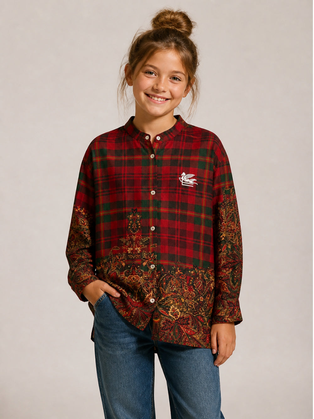 Camicia per bambina Etro Kids rossa a quadri con stampa paisley GZ5A20 P0632 418MC ETRO KIDS