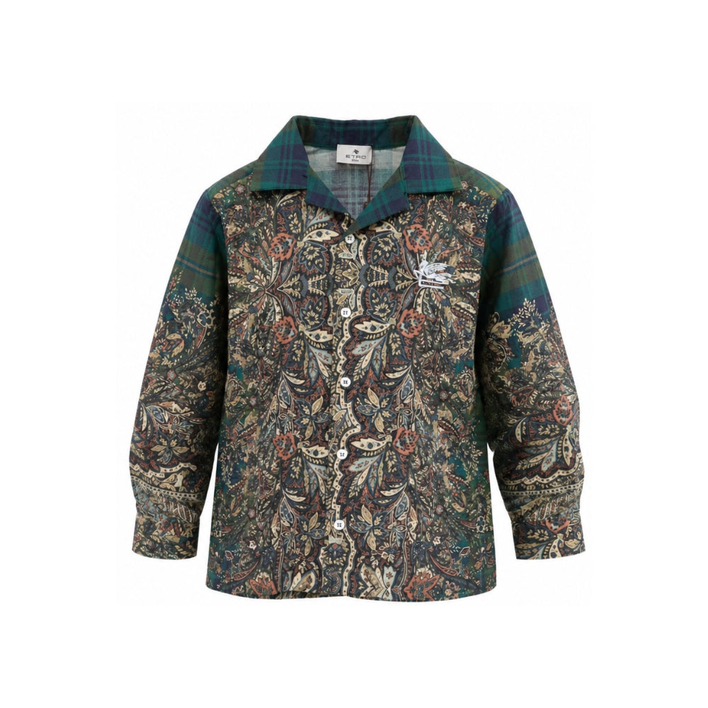 Camicia per bambino Etro Kids verde con stampa Paisley all-over GZ5H40 P0632 719BL ETRO KIDS