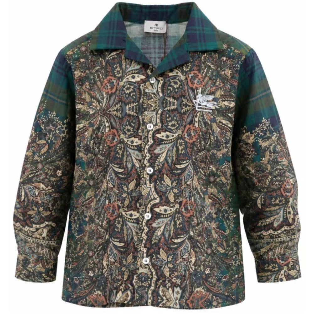 Camicia per bambino Etro Kids verde con stampa Paisley all-over GZ5H40 P0632 719BL ETRO KIDS