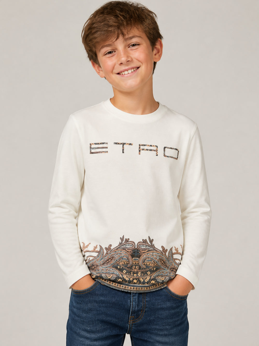T-shirt per bambino Etro Kids bianca con stampa Paisley sul davanti GZ8H50 Z3672 102 ETRO KIDS