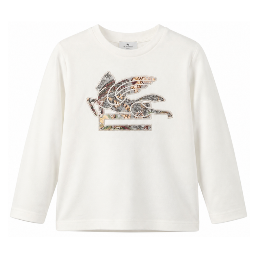 T-shirt per bambino Etro Kids bianca con dettaglio Pegaso sul davanti GZ8P40 Z3672 102 ETRO KIDS