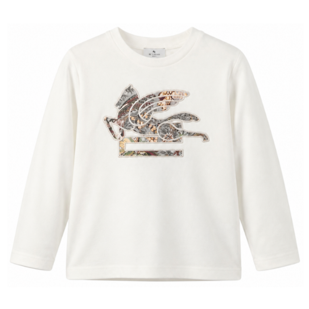 T-shirt per bambino Etro Kids bianca con dettaglio Pegaso sul davanti GZ8P40 Z3672 102 ETRO KIDS