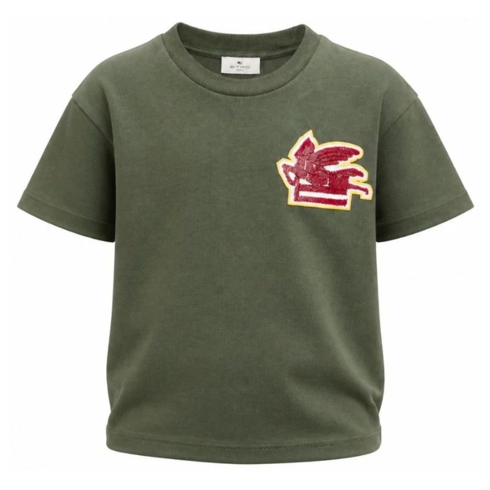 T-shirt per bambino Etro Kids verde con ricamo Pegaso sul davanti GZ8P51 Z3672 70J ETRO KIDS