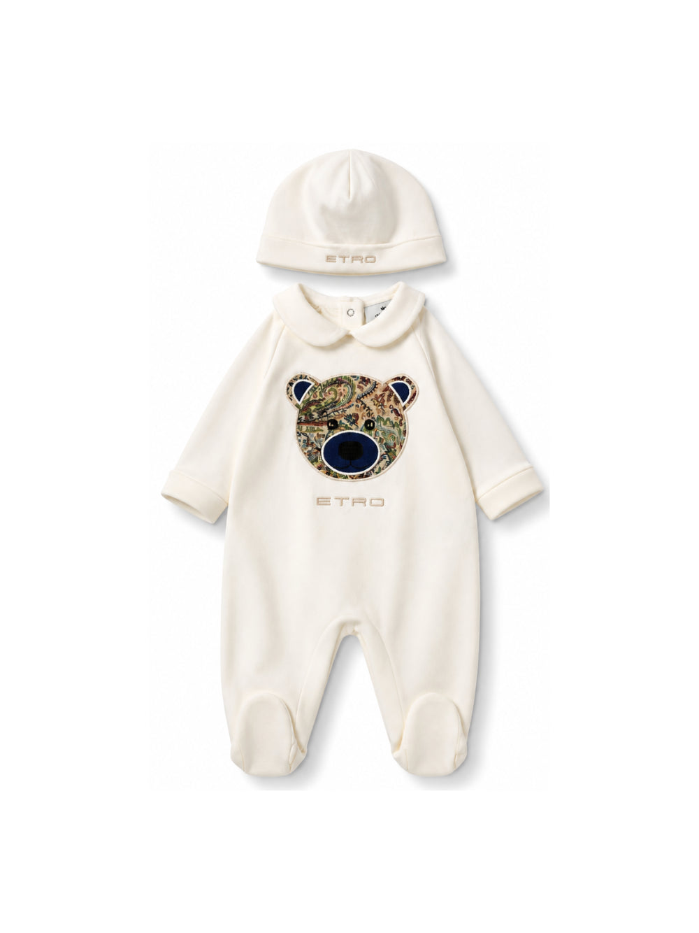 Set tutina e berretto per neonati Etro Kids bianco con orsetto stampato a paisley GZB530 Z3672 102 ETRO KIDS