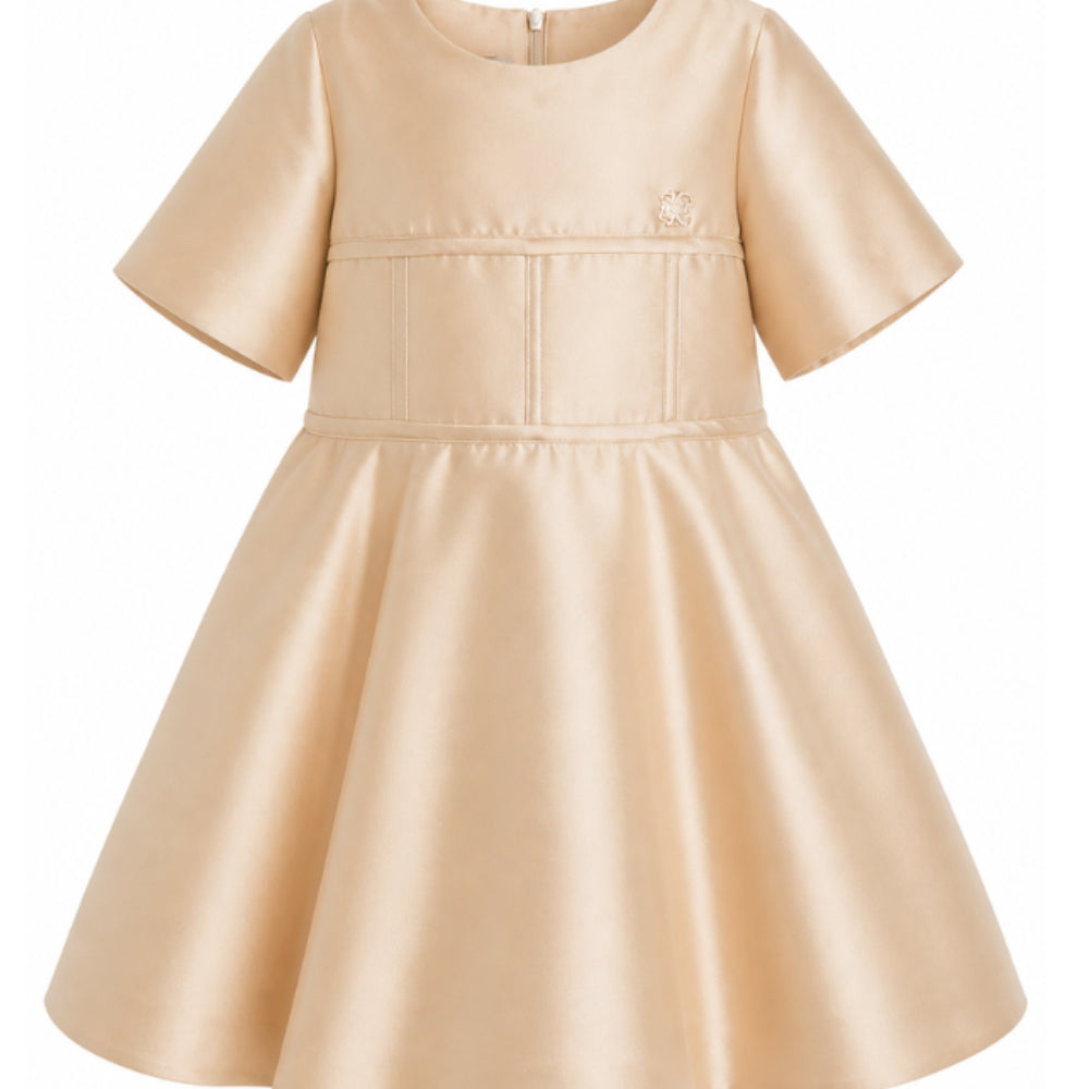 Abito per bambina Elie Saab Kids beige con placca con logo sul davanti EFAB128TS0807 BGE ElIE SAAB KIDS