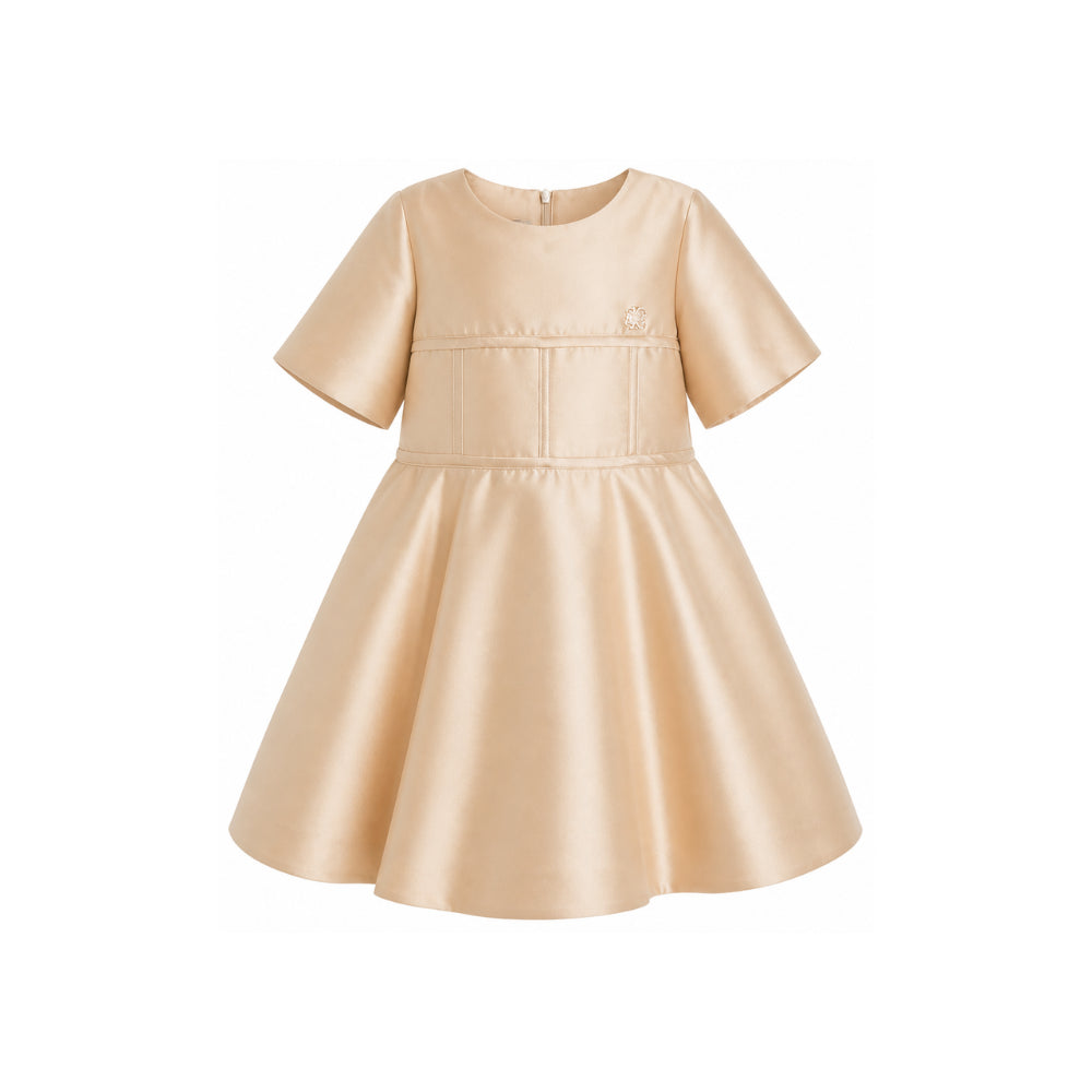 Abito per bambina Elie Saab Kids beige con placca con logo sul davanti EFAB128TS0807 BGE ElIE SAAB KIDS