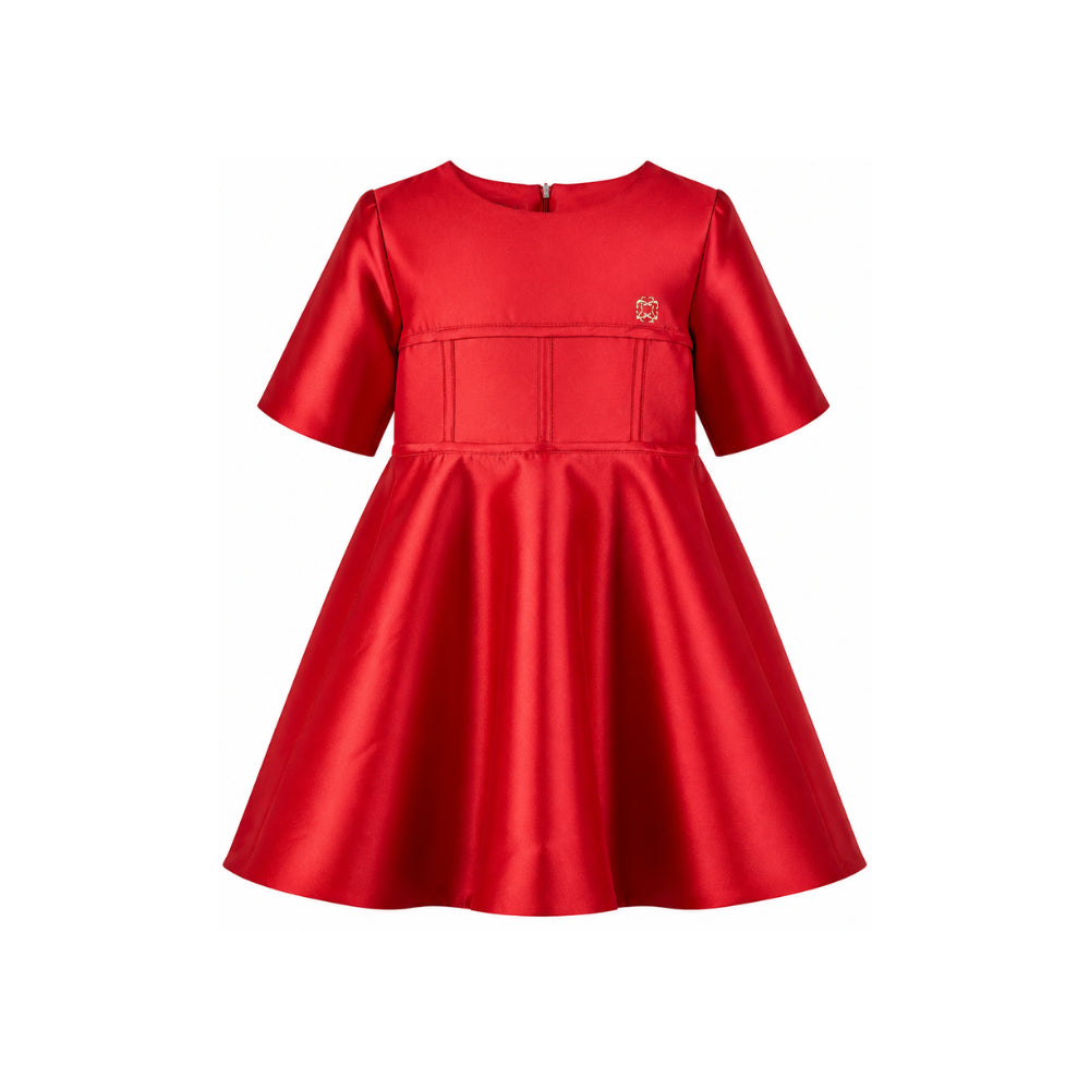 Abito per bambina Elie Saab Kids rosso con placca con logo sul davanti EFAB128TS0807 RED ElIE SAAB KIDS