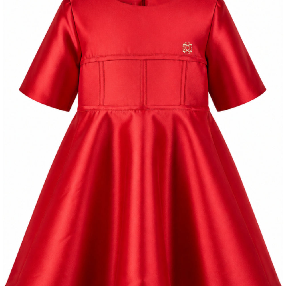 Abito per bambina Elie Saab Kids rosso con placca con logo sul davanti EFAB128TS0807 RED ElIE SAAB KIDS