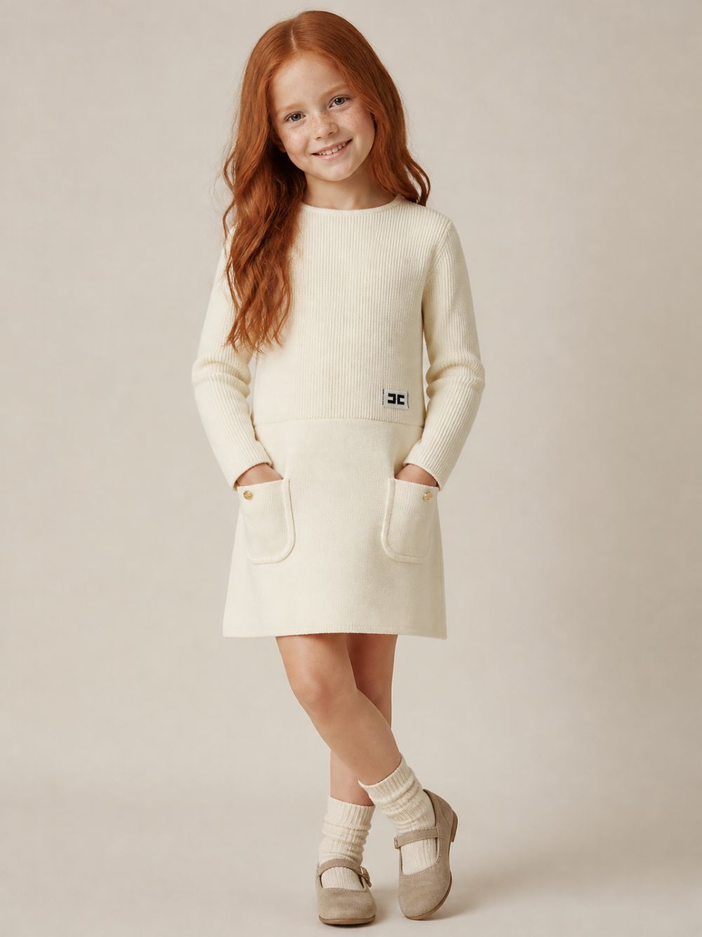 Abito per bambina Elisabetta Franchi La Mia Bambina bianco con dettagli color oro EFAB681CFL159 0077 ElISABETTA FRANCHI KIDS