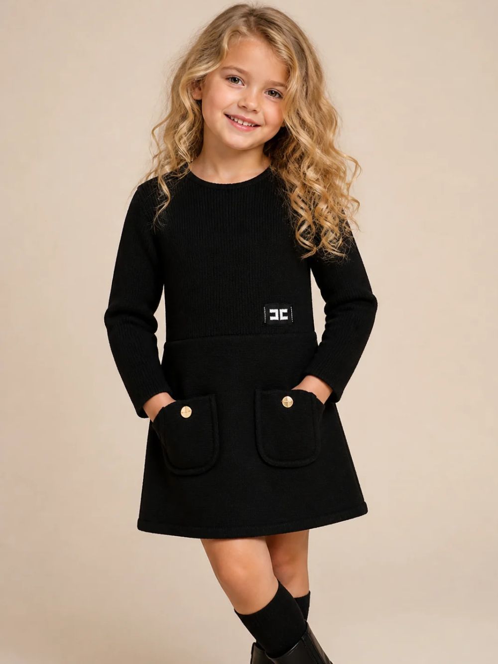 Abito per bambina Elisabetta Franchi La Mia Bambina nero con dettagli color oro EFAB681CFL159 N101 ElISABETTA FRANCHI KIDS