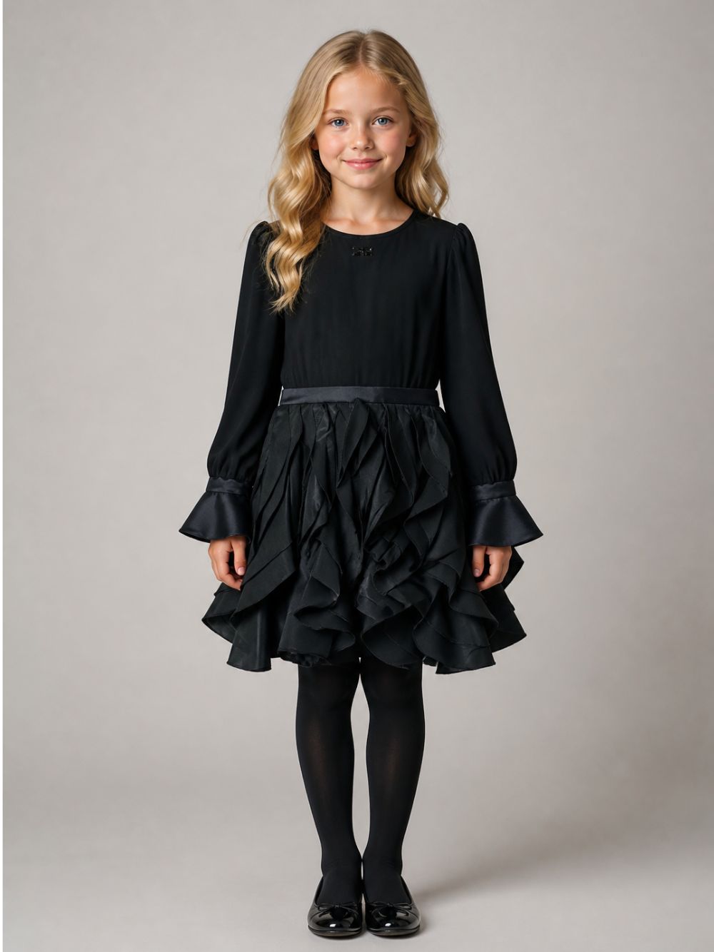 Abito per bambina Elisabetta Franchi La Mia Bambina nero con gonna con ruches EFAB6940NY230 N000 ElISABETTA FRANCHI KIDS