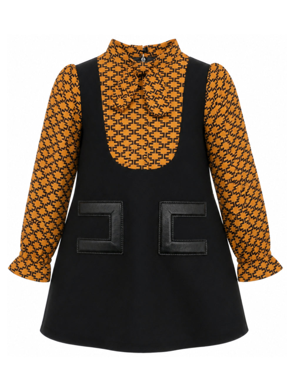 Abito per bambina Elisabetta Franchi La Mia Bambina nero e arancione con monogramma EFAB6990GA022 D642 ElISABETTA FRANCHI KIDS