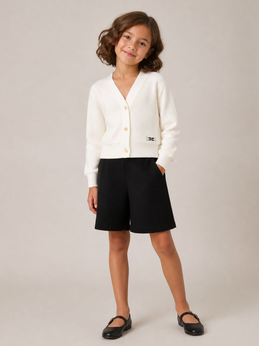 Shorts per bambina Elisabetta Franchi La Mia Bambina nero con applicazione logo EFBE0890FODER N000 ElISABETTA FRANCHI KIDS