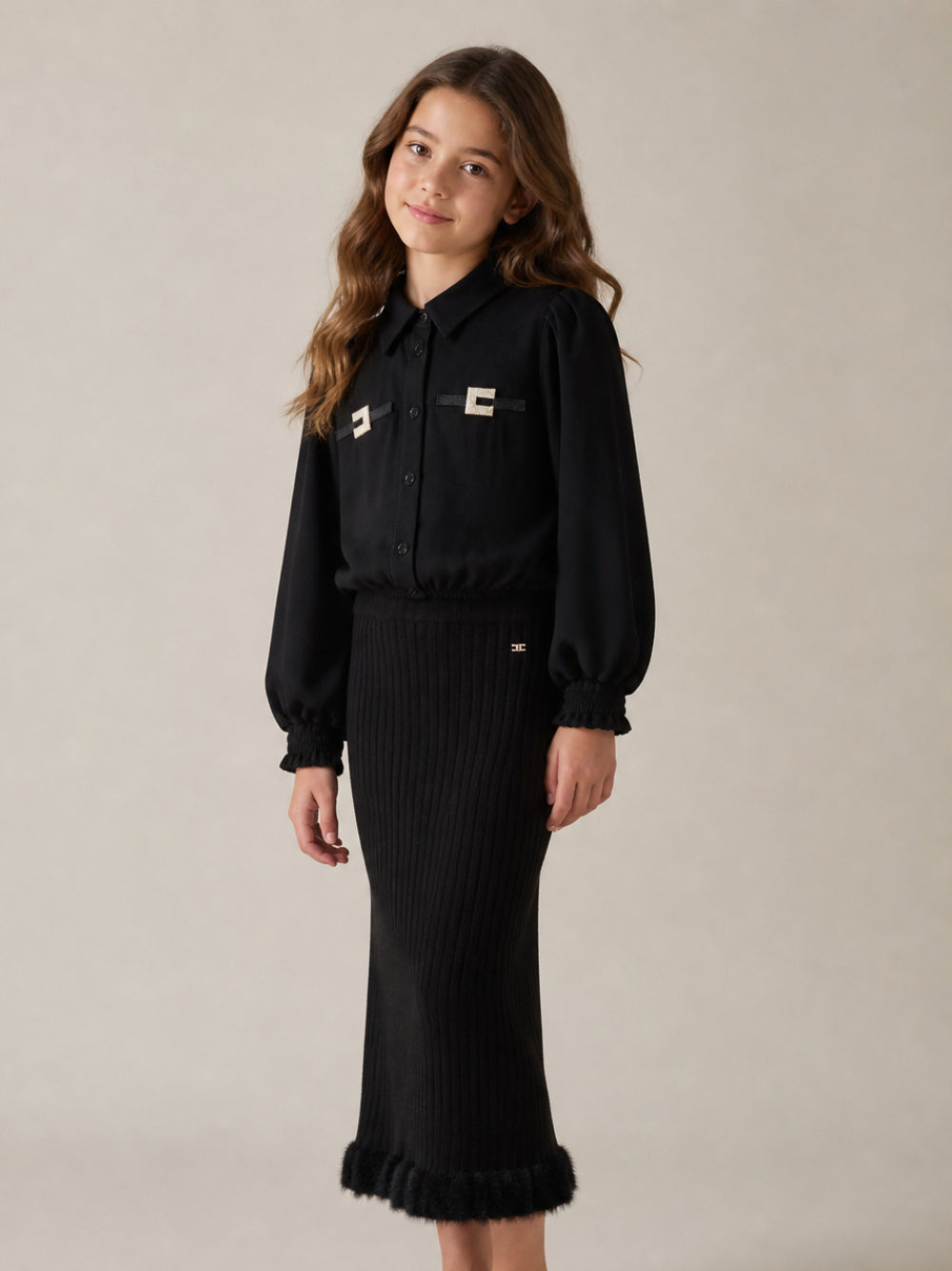 Camicia per bambina Elisabetta Franchi La Mia Bambina nero con logo EFCA2940VI011 N105 ElISABETTA FRANCHI KIDS
