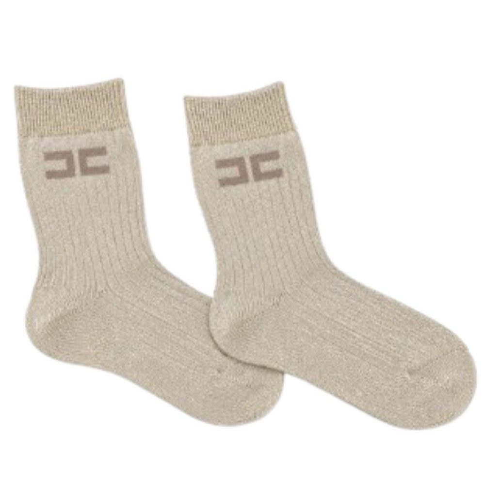 Calzini per bambina Elisabetta Franchi La Mia Bambina beige con trama a coste EFCZ005CTV156 2096 ElISABETTA FRANCHI KIDS