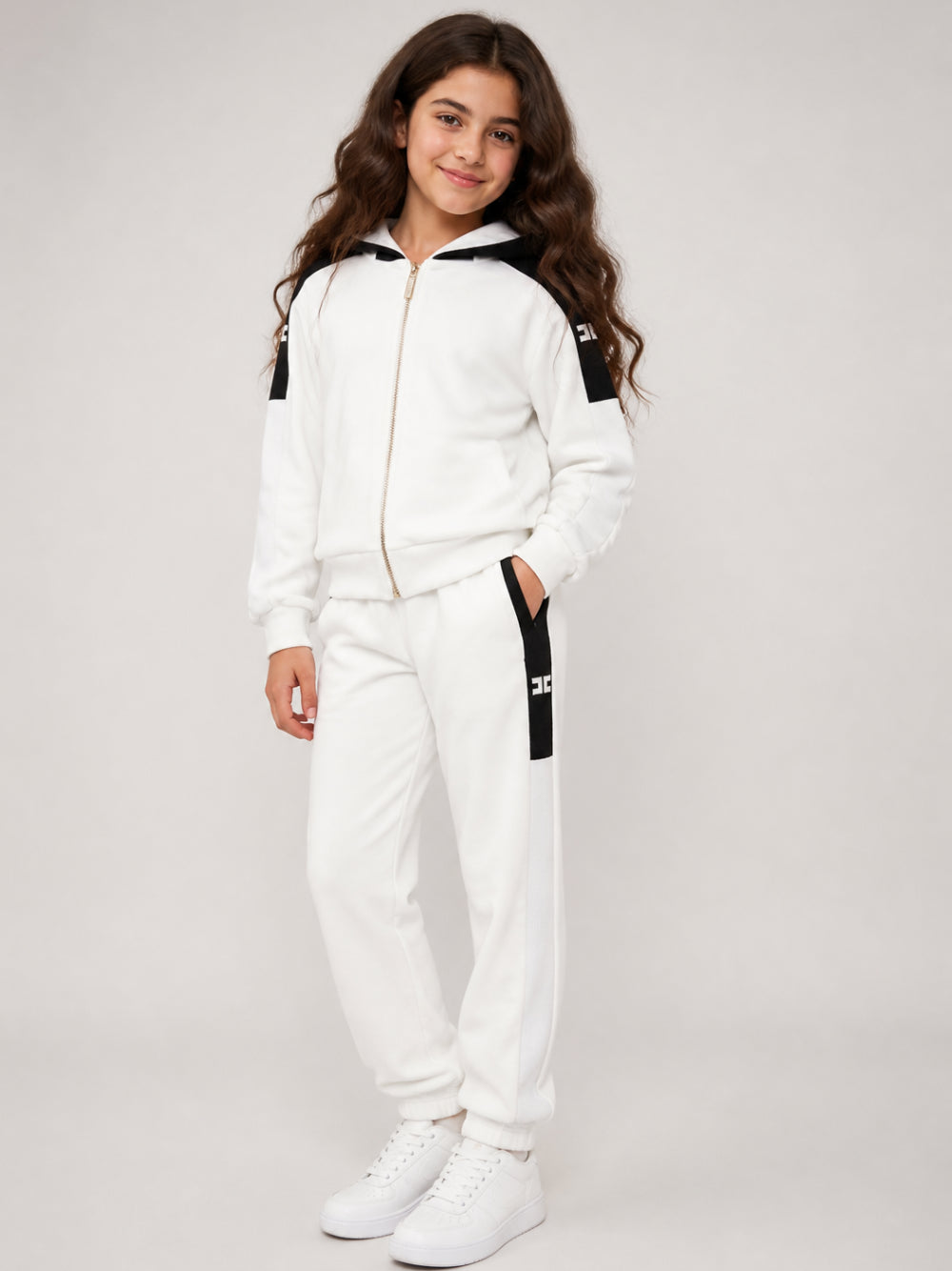 Felpa per bambina Elisabetta Franchi La Mia Bambina bianca con inserti in colore nero EFFE175CFF017 0077 ElISABETTA FRANCHI KIDS