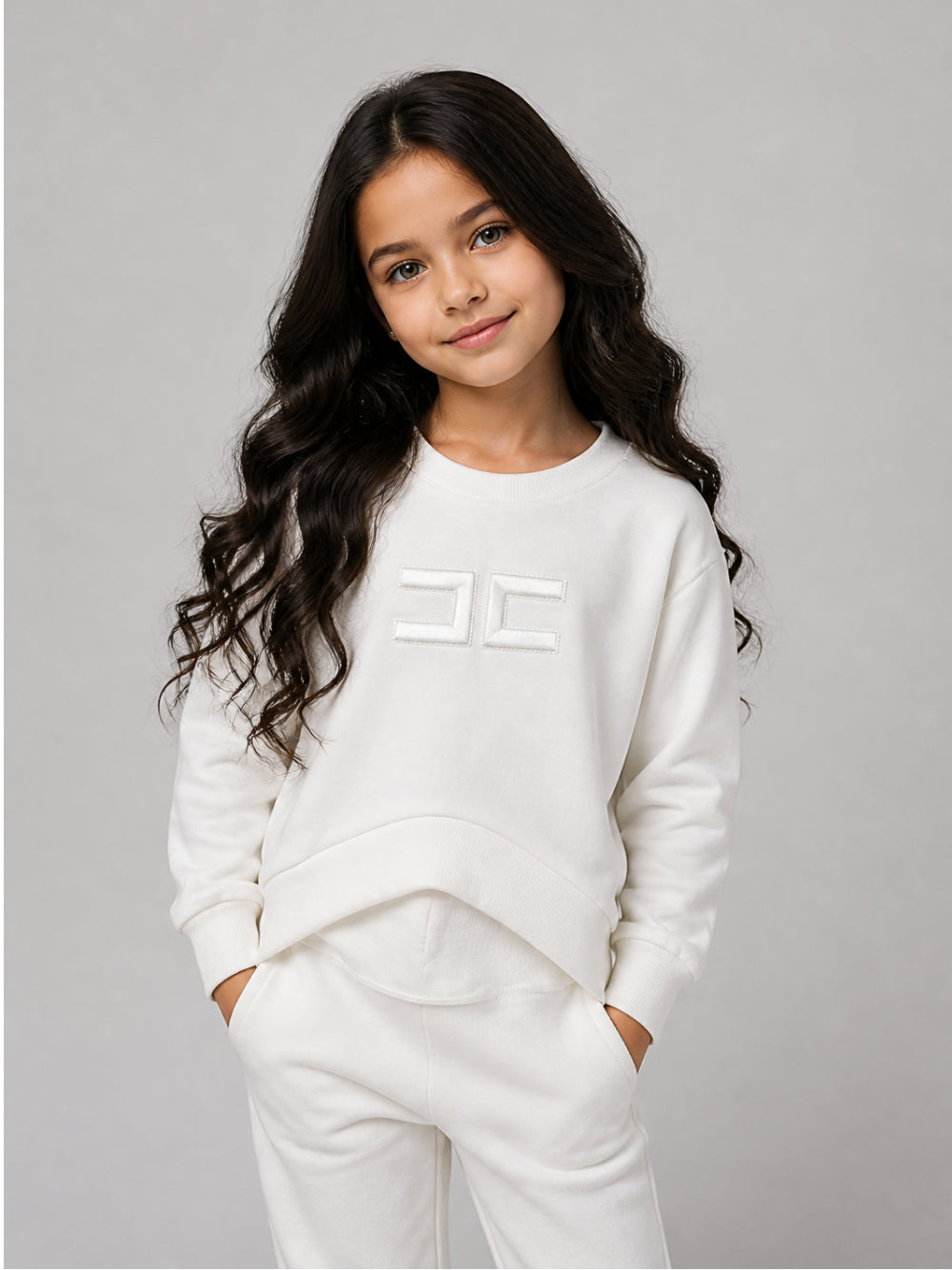Felpa per bambina Elisabetta Franchi La Mia Bambina Kids bianca con logo sul davanti EFFE185CFF017 0067 ElISABETTA FRANCHI KIDS