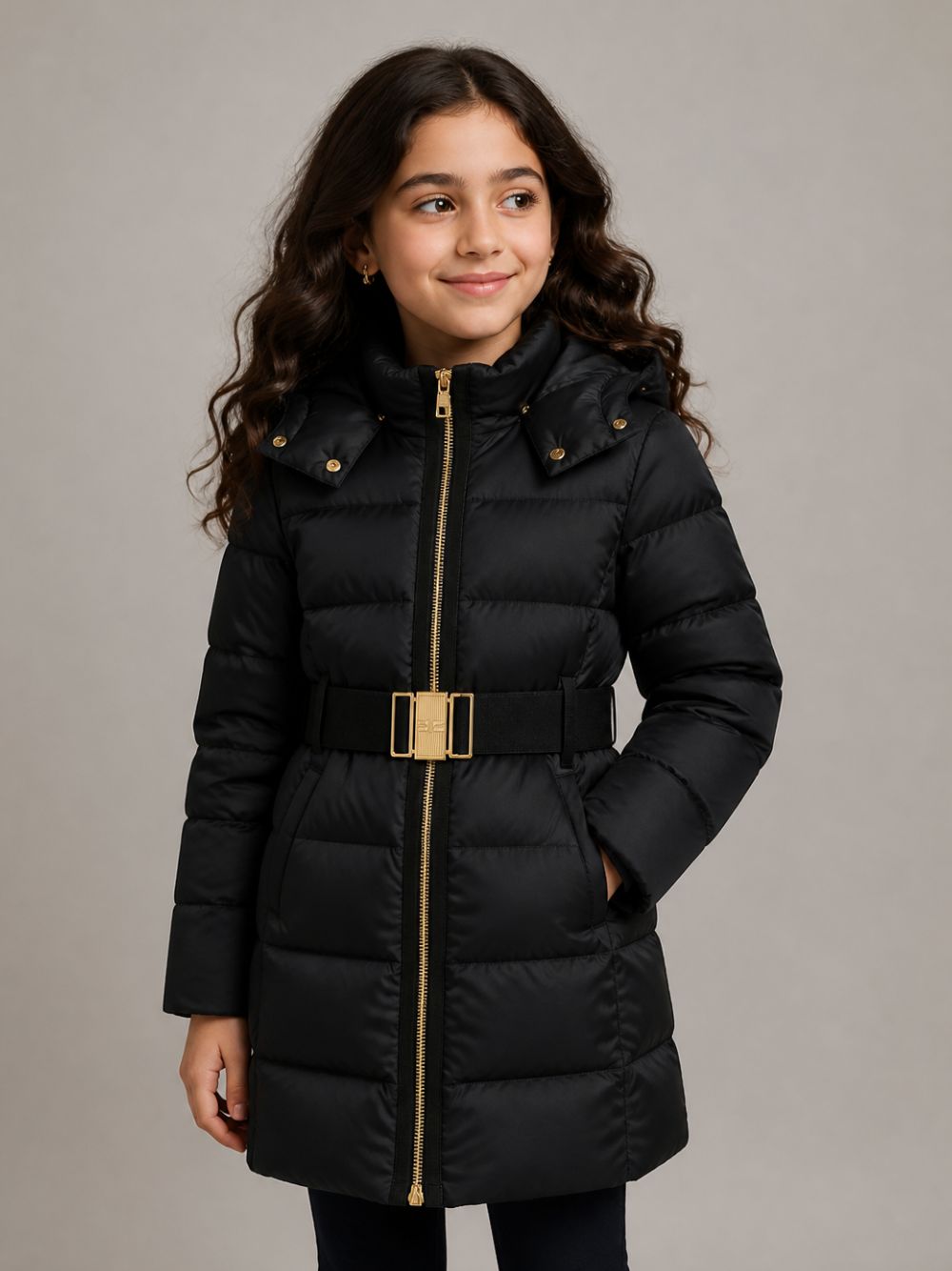 Giubbotto per bambina Elisabetta Franchi La Mia Bambina nero con design imbottito EFGB140CNY042 N000 ElISABETTA FRANCHI KIDS