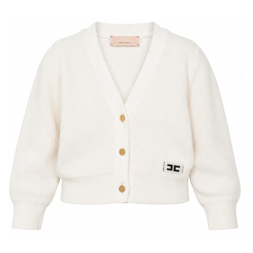 Cardigan per bambina Elisabetta Franchi La Mia Bambina bianco con scollo a V EFMA203CFL159 0077 ElISABETTA FRANCHI KIDS