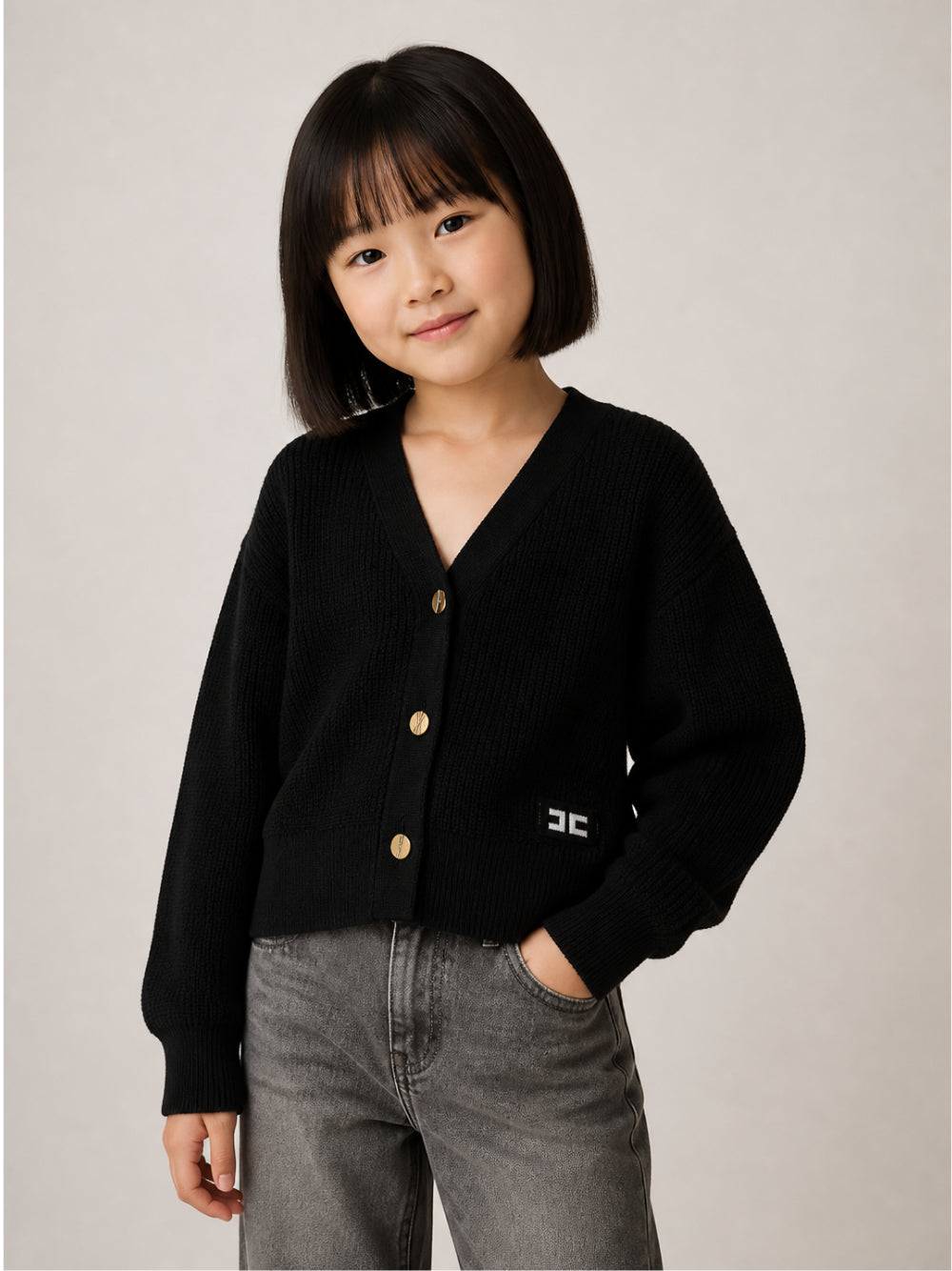 Cardigan per bambina Elisabetta Franchi La Mia Bambina nero con scollo a V EFMA203CFL159 N101 ElISABETTA FRANCHI KIDS