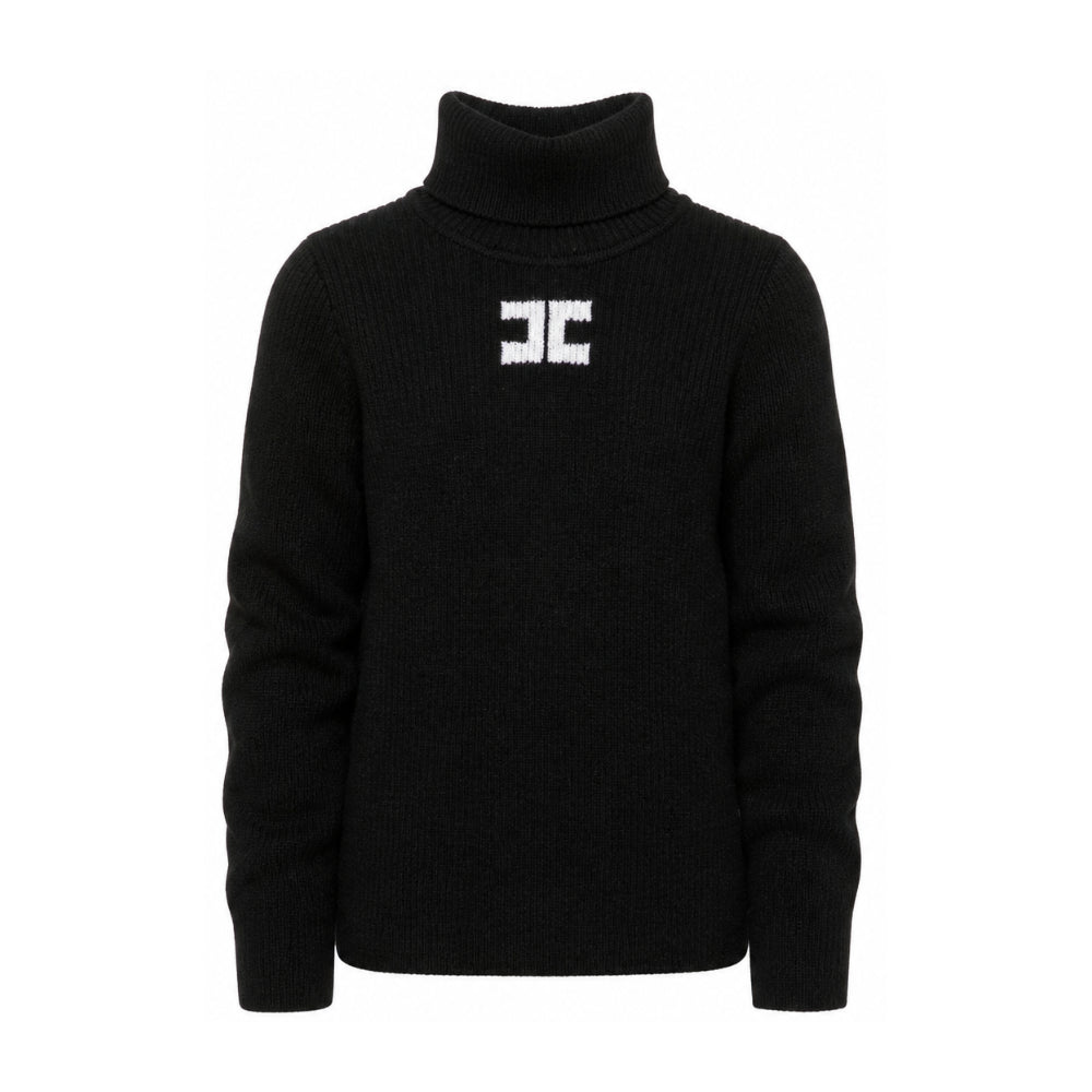 Maglione per bambina Elisabetta Franchi La Mia Bambina nero con logo sul davanti a contrasto EFMA210CFL012 N101 ElISABETTA FRANCHI KIDS