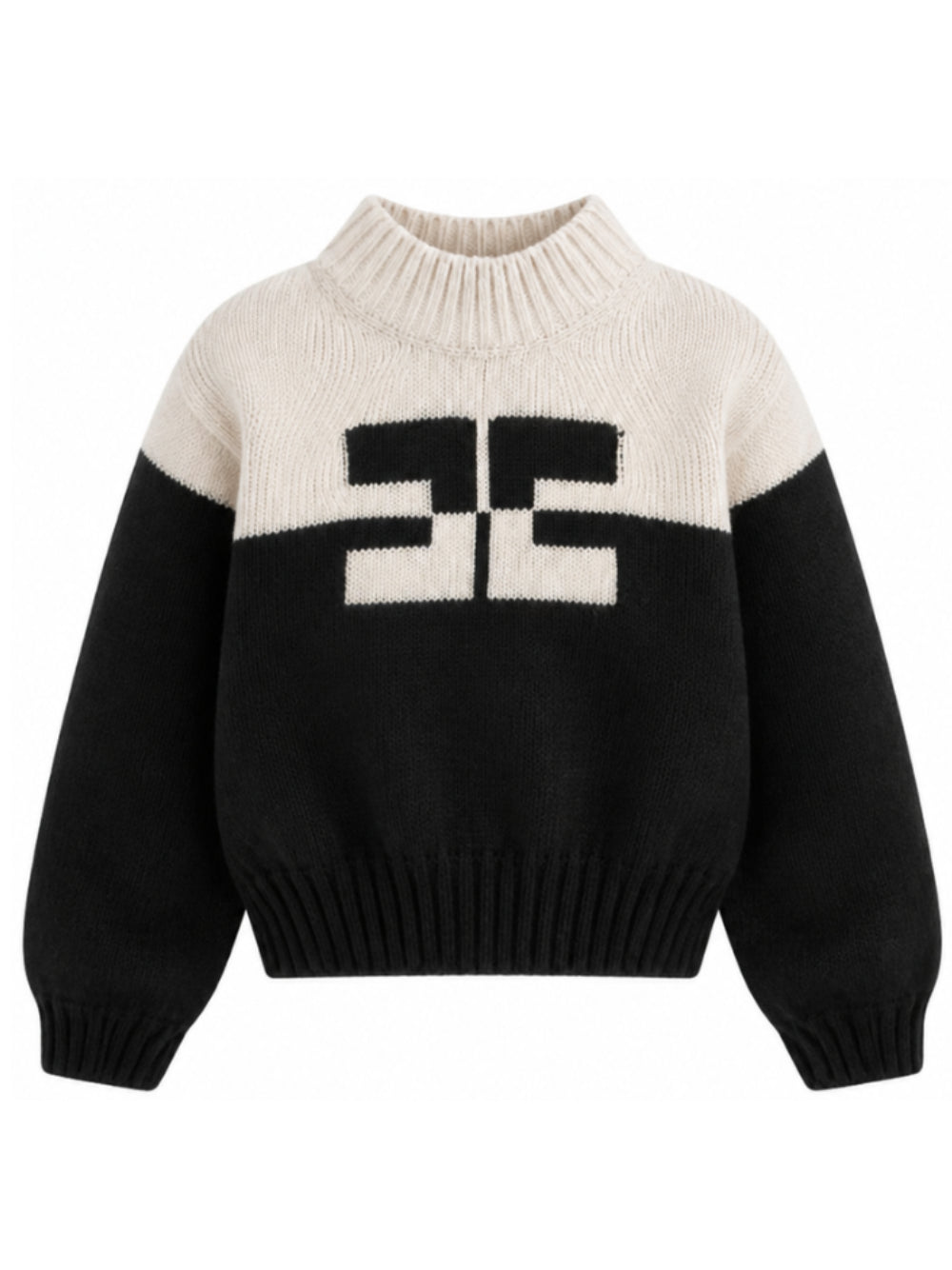 Maglione per bambina Elisabetta Franchi La Mia Bambina bianco e nero con logo ricamato sul davanti EFMA215CFL098 D748 ElISABETTA FRANCHI KIDS
