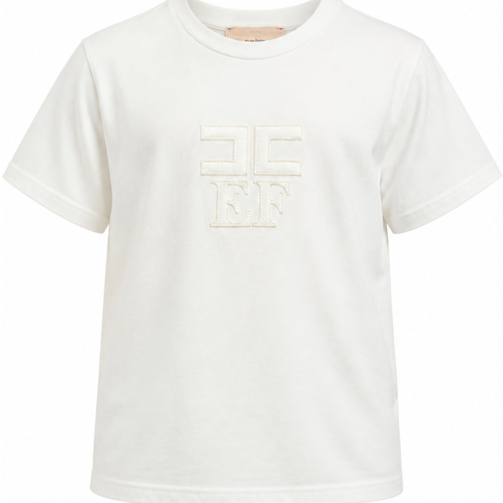 T-shirt per bambina Elisabetta Franchi La Mia Bambina bianca con logo sul davanti EFTS266CJE018 0004 ElISABETTA FRANCHI KIDS