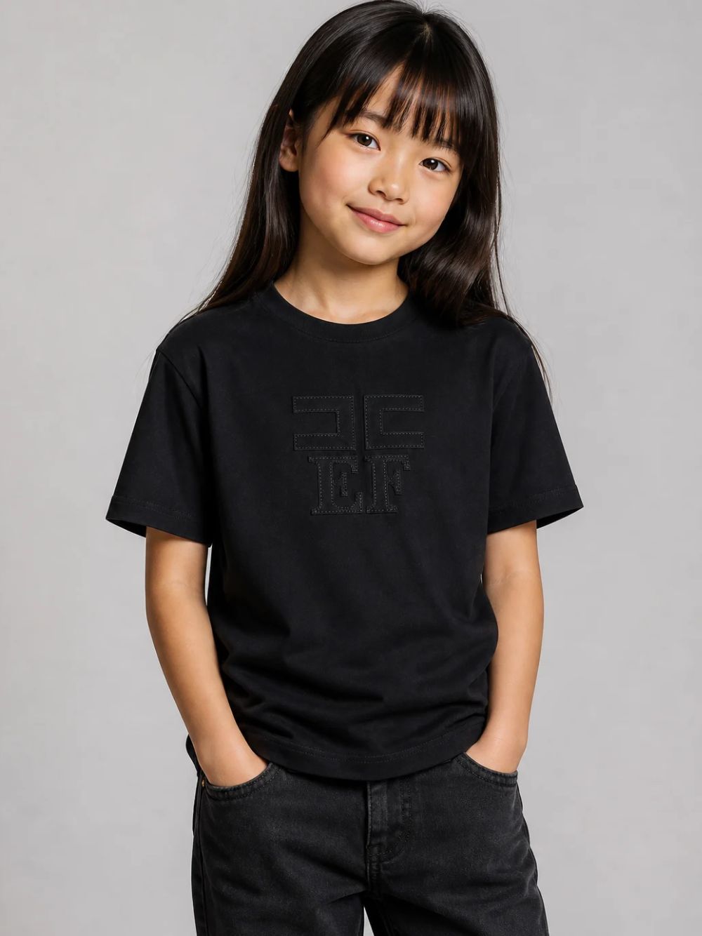 T-shirt per bambina Elisabetta Franchi La Mia Bambina nera con logo sul davanti EFTS266CJE018 N000 ElISABETTA FRANCHI KIDS