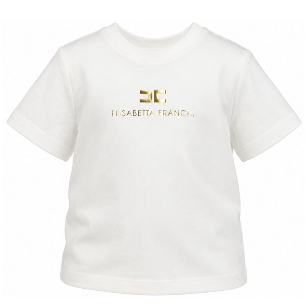 T-shirt per bambina Elisabetta Franchi La Mia Bambina bianca con logo sul davanti EFTS267CJE018 0045 ElISABETTA FRANCHI KIDS