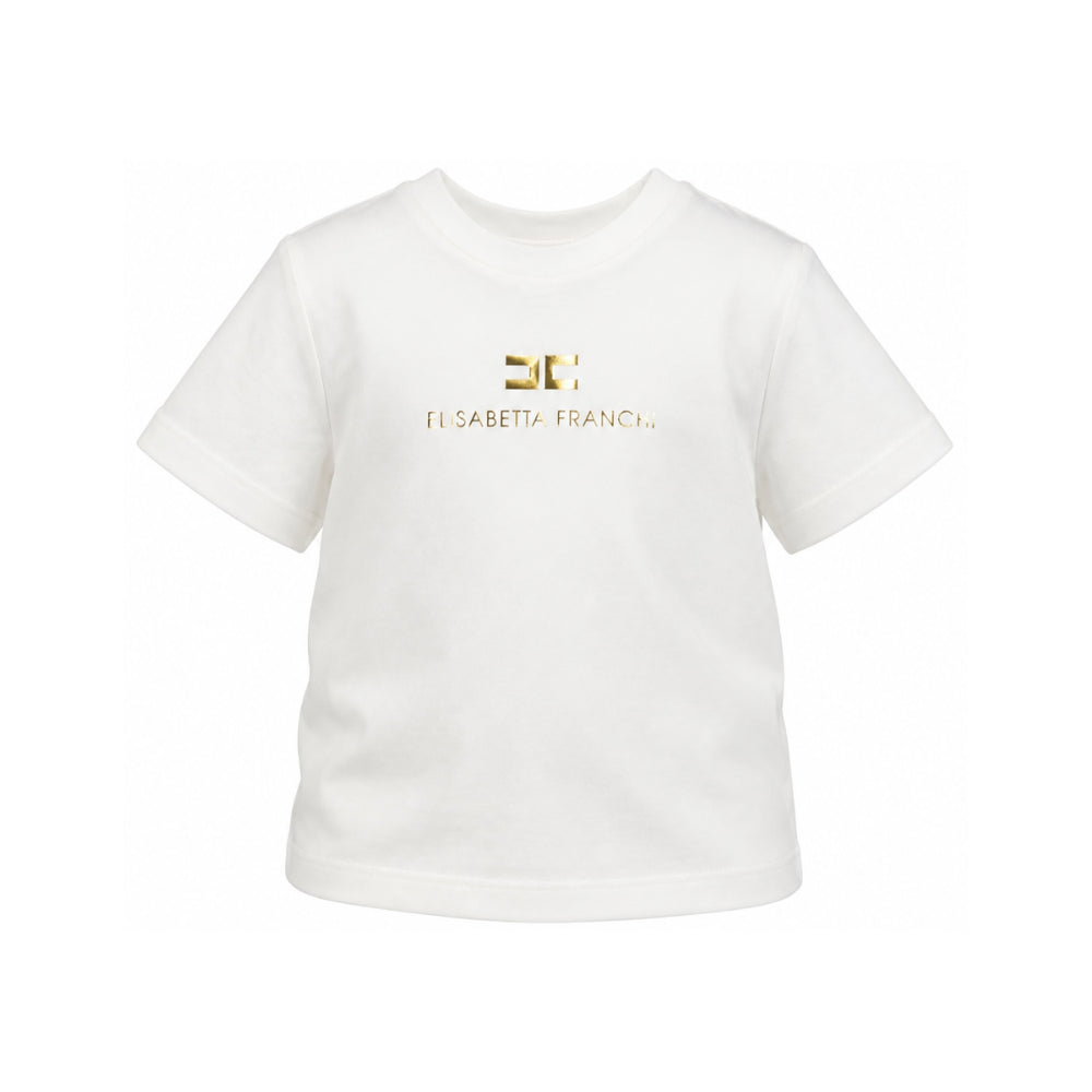T-shirt per bambina Elisabetta Franchi La Mia Bambina bianca con logo sul davanti EFTS267CJE018 0045 ElISABETTA FRANCHI KIDS