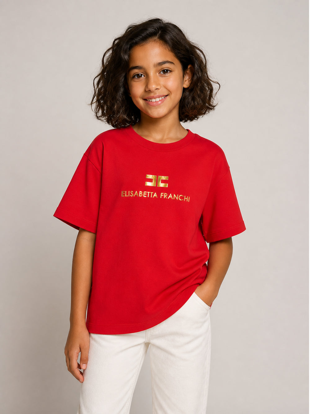 T-shirt per bambina Elisabetta Franchi La Mia Bambina rossa con logo sul davanti EFTS267CJE018 3328 ElISABETTA FRANCHI KIDS