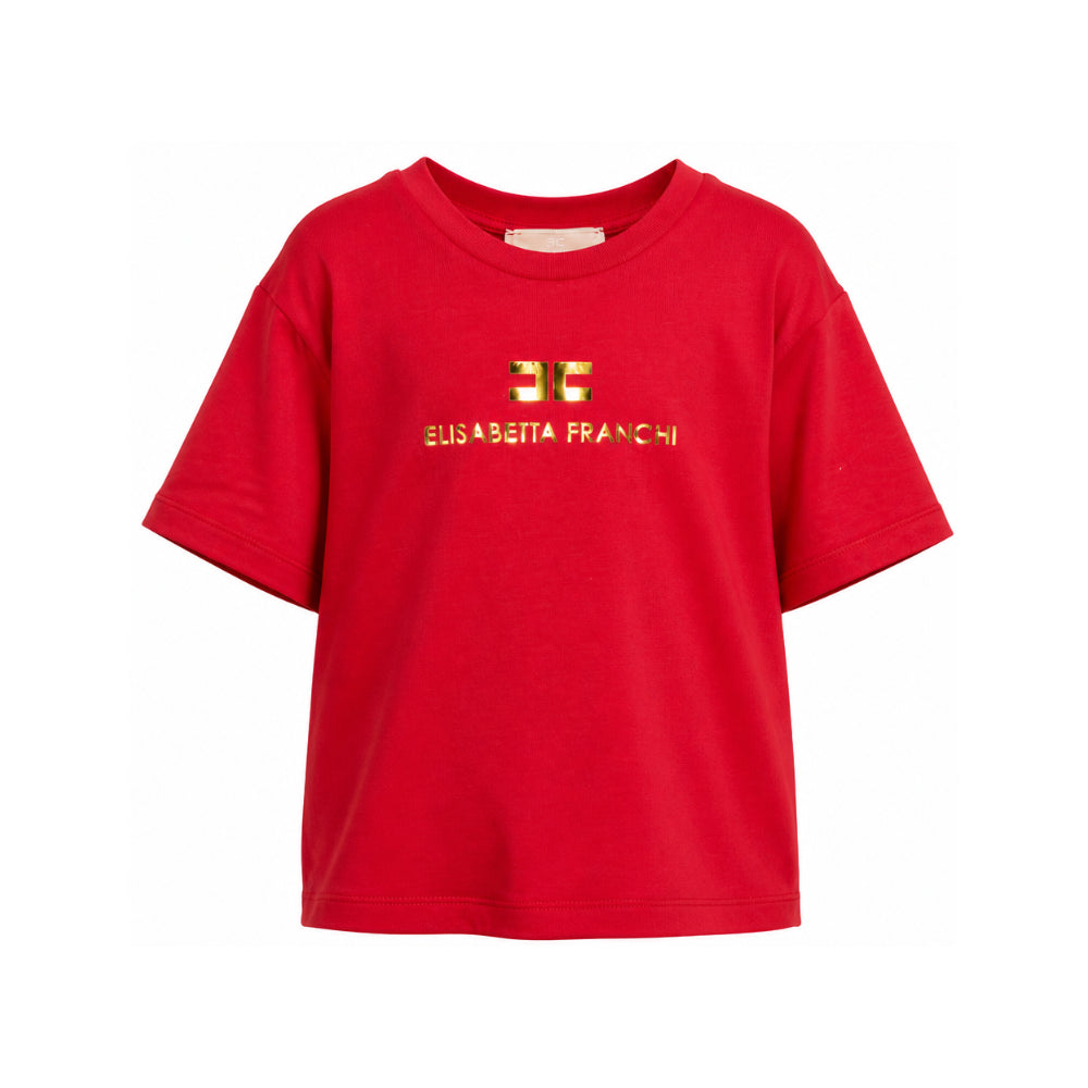 T-shirt per bambina Elisabetta Franchi La Mia Bambina rossa con logo sul davanti EFTS267CJE018 3328 ElISABETTA FRANCHI KIDS