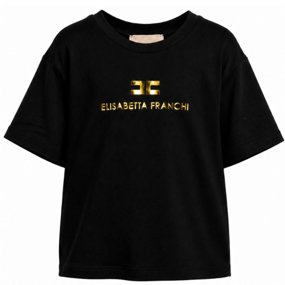 T-shirt per bambina Elisabetta Franchi La Mia Bambina nera con logo sul davanti EFTS267CJE018 N005 ElISABETTA FRANCHI KIDS