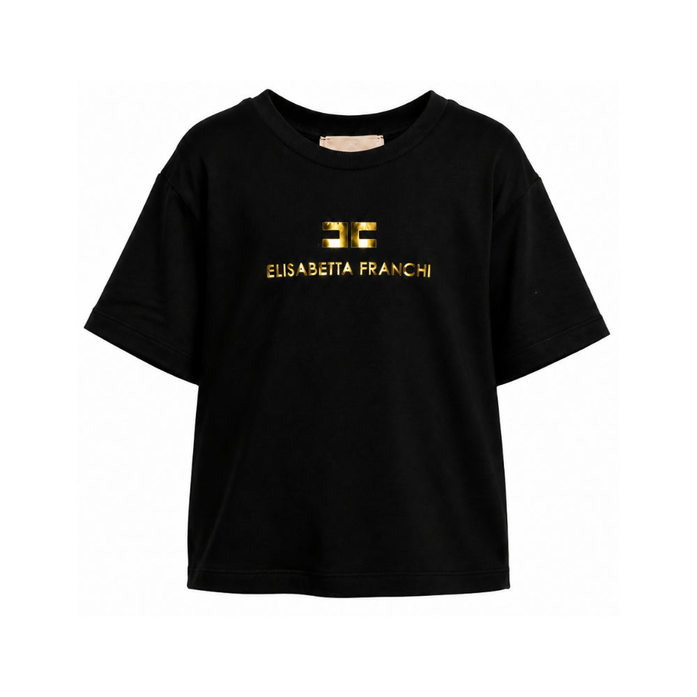 T-shirt per bambina Elisabetta Franchi La Mia Bambina nera con logo sul davanti EFTS267CJE018 N005 ElISABETTA FRANCHI KIDS