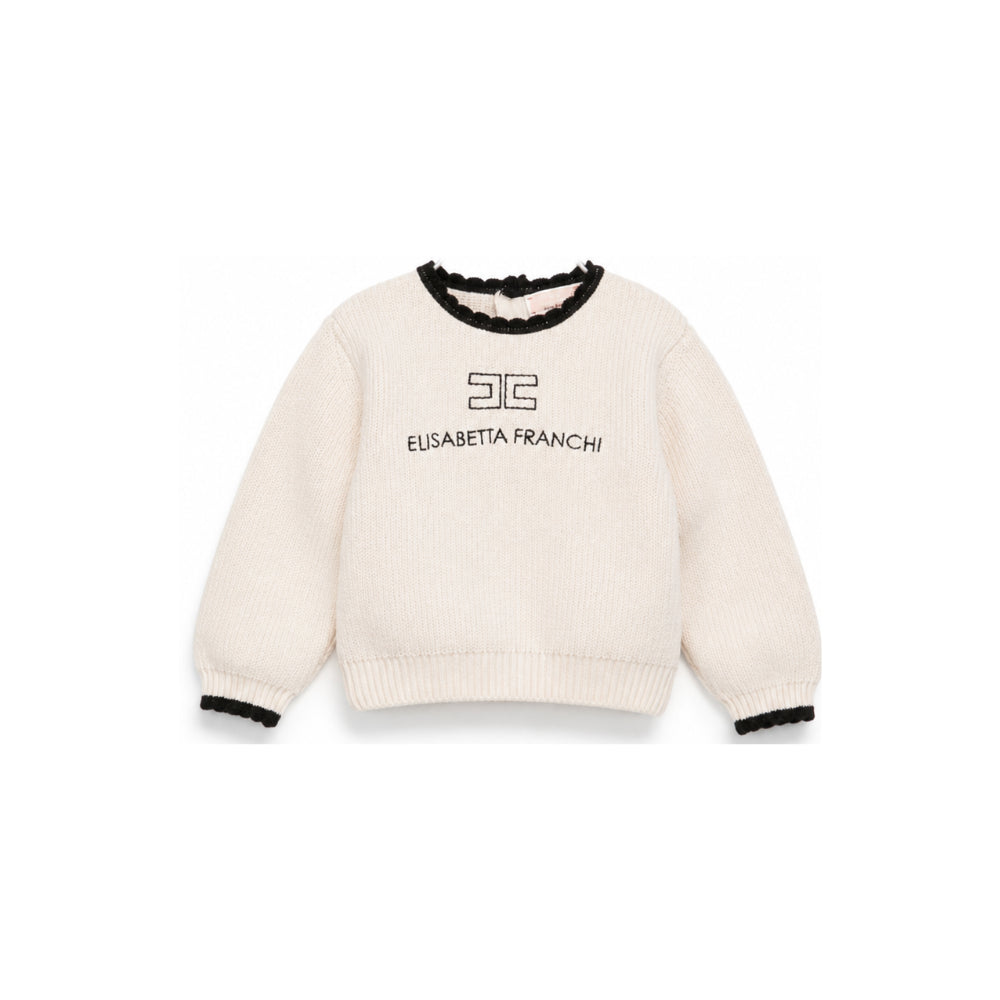 Maglione per neonata Elisabetta Franchi La Mia Bambina beige con ricamo logo sul davanti EGMA060CFL001 0188 ElISABETTA FRANCHI KIDS