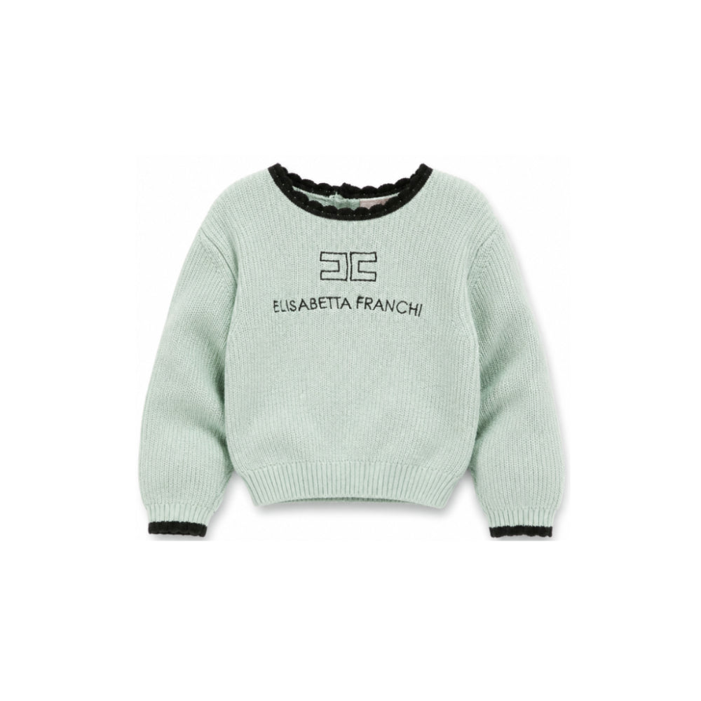 Maglione per neonata Elisabetta Franchi La Mia Bambina verde menta con logo ricamato sul davanti EGMA060CFL001 1090 ElISABETTA FRANCHI KIDS