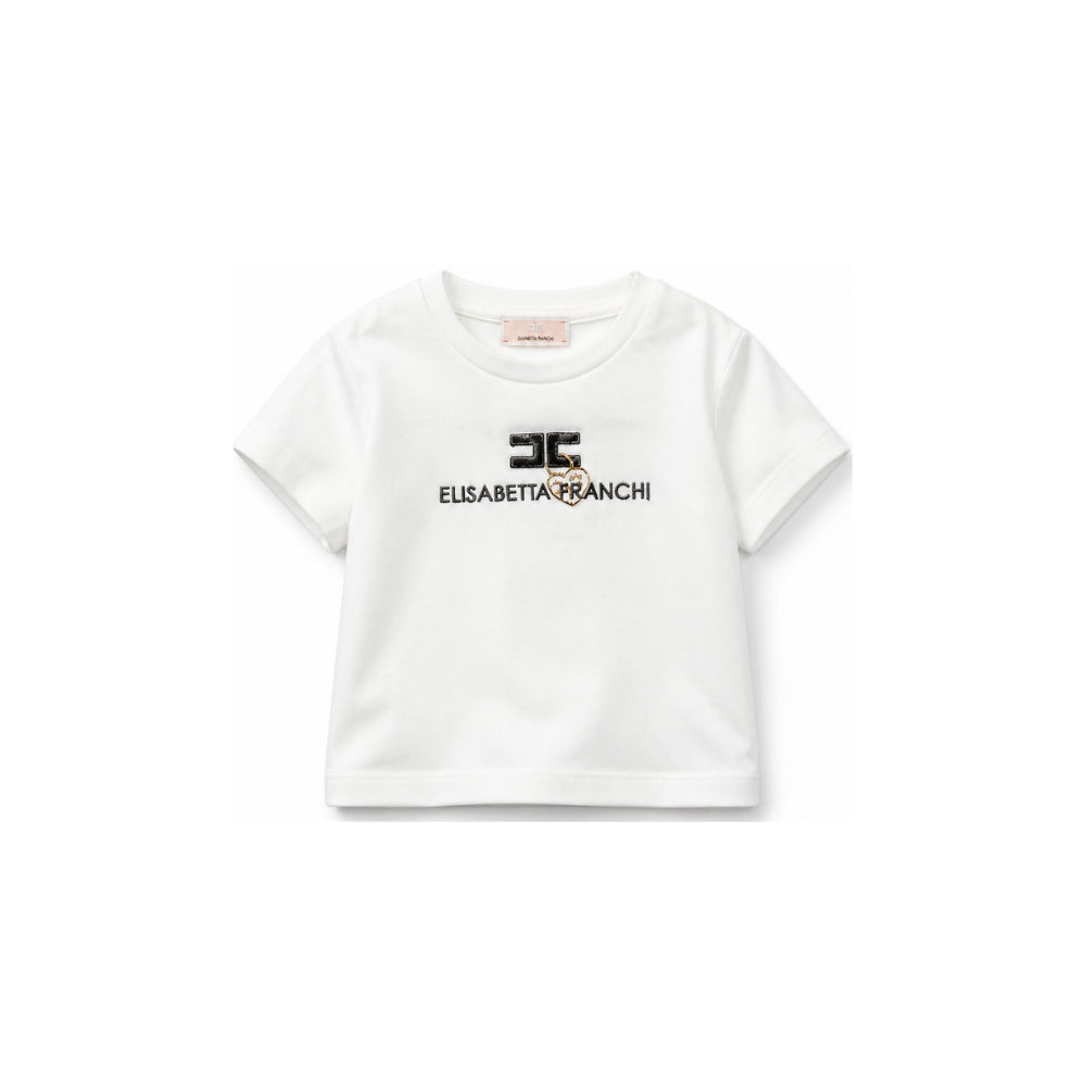 T-shirt per neonata Elisabetta Franchi La Mia Bambina bianca con logo sul davanti EGTS116CJE018 0156 ElISABETTA FRANCHI KIDS