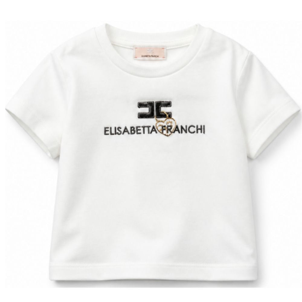 T-shirt per neonata Elisabetta Franchi La Mia Bambina bianca con logo sul davanti EGTS116CJE018 0156 ElISABETTA FRANCHI KIDS