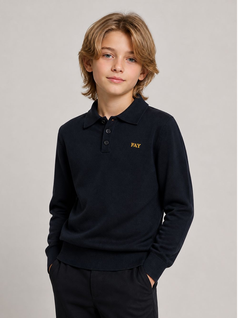 Maglione per bambino Fay Kids blu con colletto stile polo FZ9H20 W0012 621 FAY KIDS