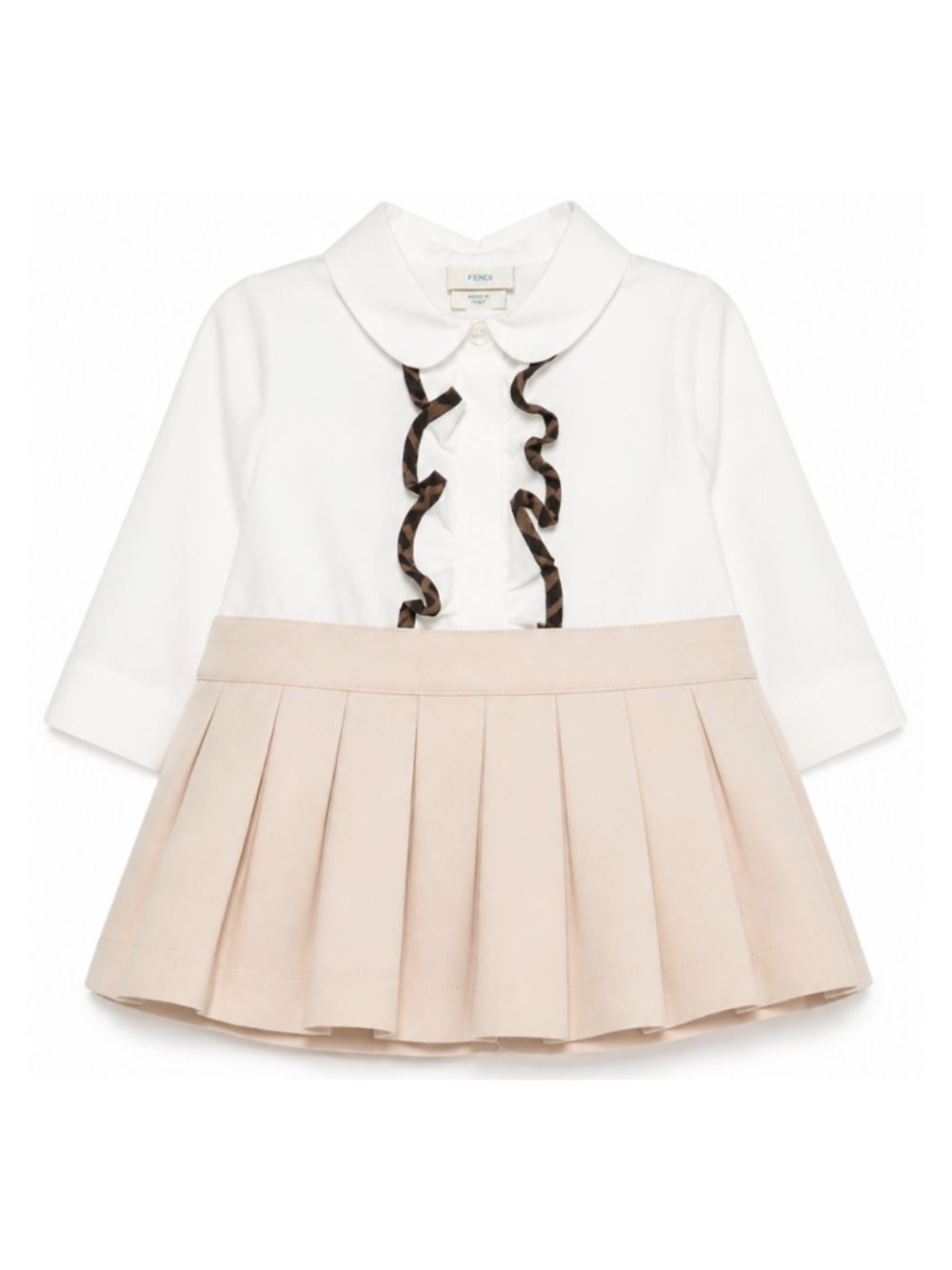 Abito per neonata Fendi Kids beige con colletto alla Peter Pan BFB639 AS5Y F1P2N FENDI KIDS