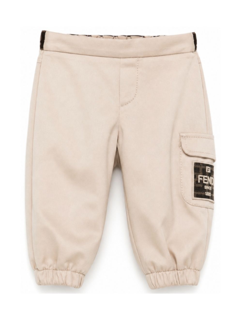 Pantaloni per neonato Fendi Kids beige con patch con logo FF BMF277 AS5Y F1P2N FENDI KIDS