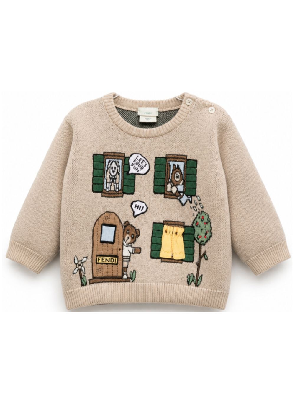Maglione per neonato Fendi Kids beige lavorato a intarsio BUG226 AIXQ F1P2N FENDI KIDS