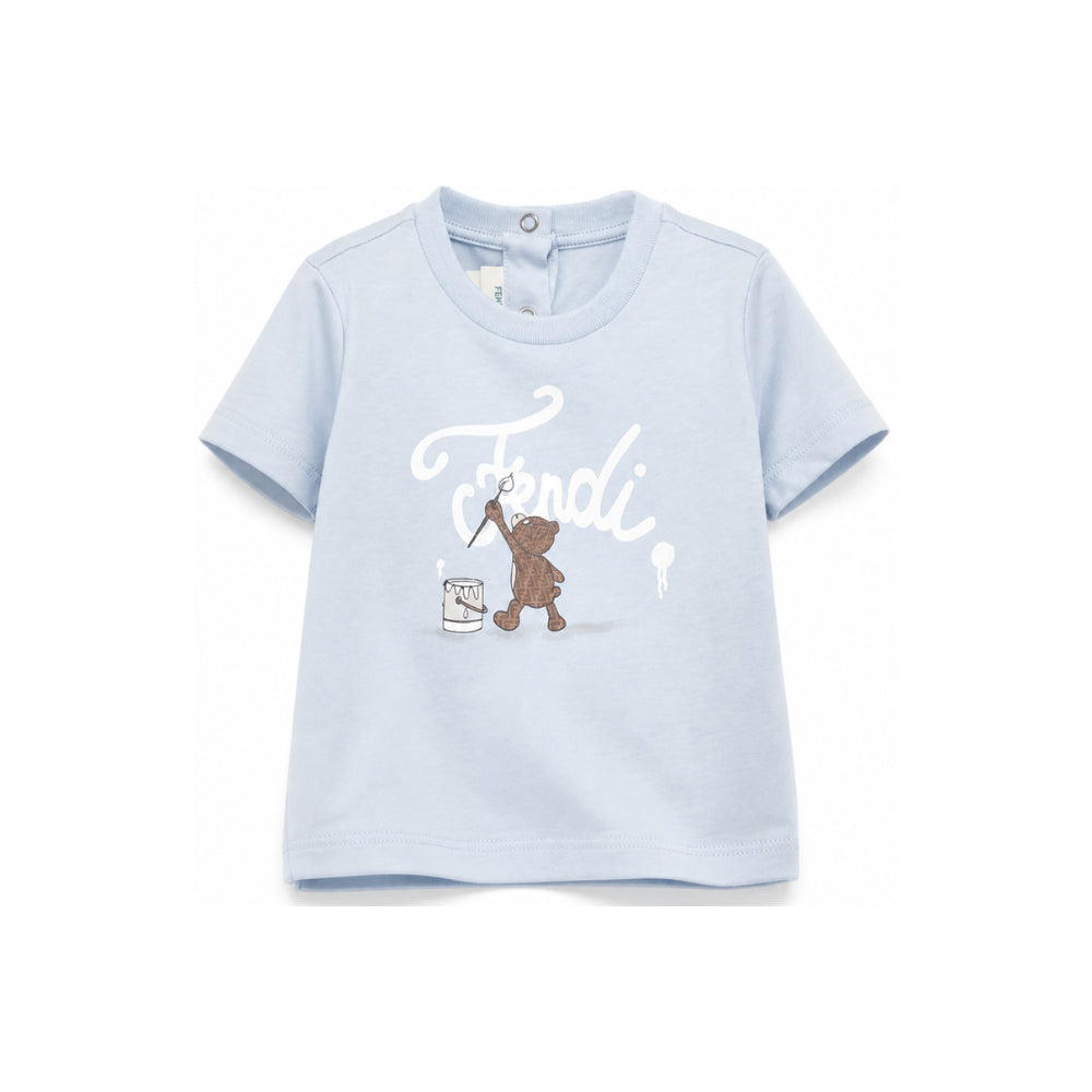 T-shirt per neonato Fendi Kids azzurra con logo sul davanti BUI120 AY8D F0EX7 FENDI KIDS
