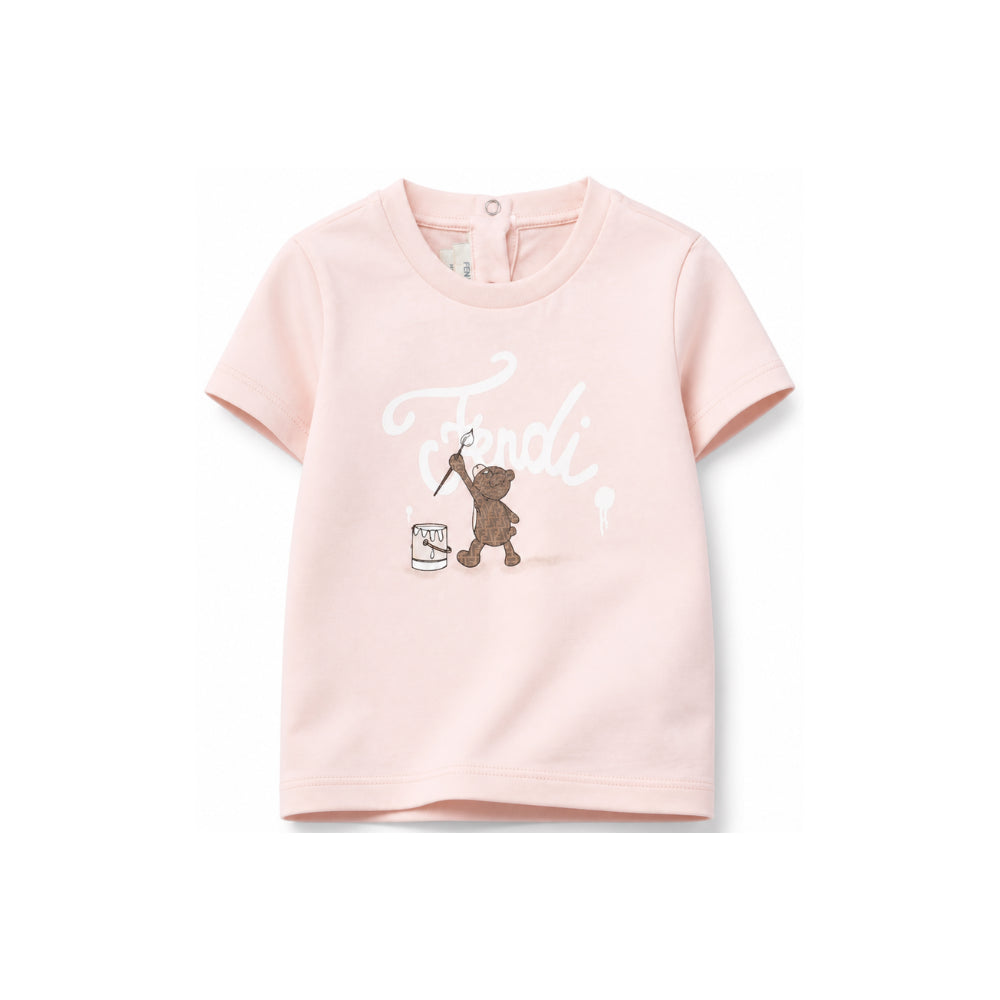 T-shirt per neonata Fendi Kids rosa con logo sul davanti BUI120 AY8D F1UL9 FENDI KIDS