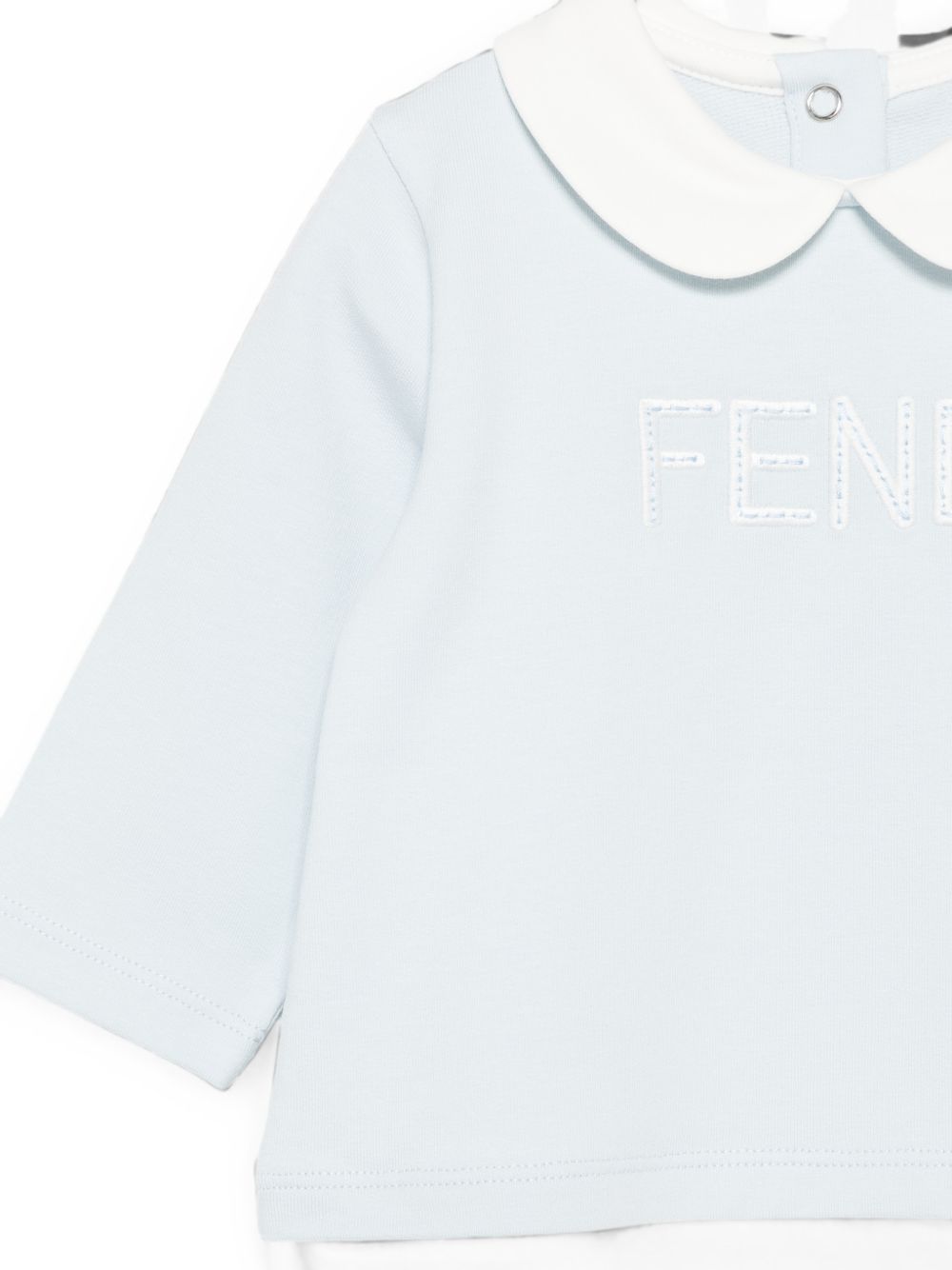 Set tutina cappellino e bavaglino per neonato Fendi Kids azzurro con logo ricamato sul davanti BUK165 8RA F19J4 FENDI KIDS
